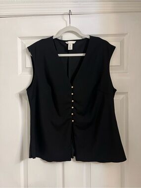 H&M Black Sleeveless V-Neck Vest Top with Gold Buttons